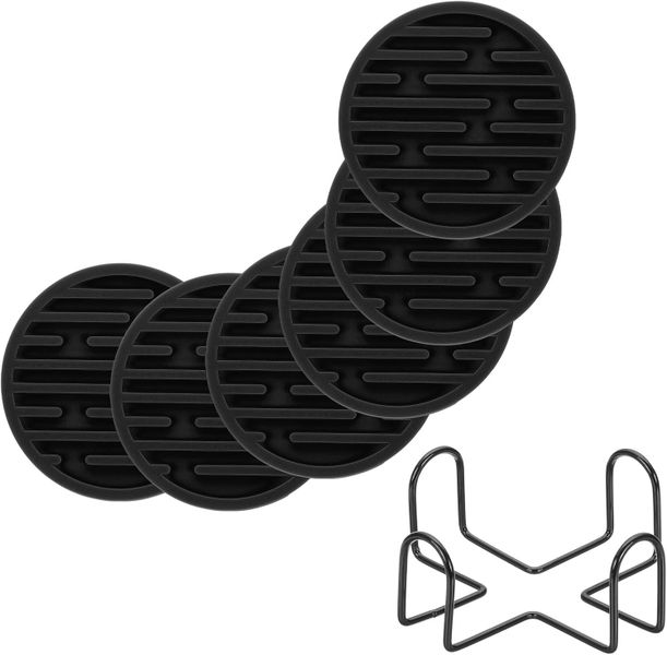 10cm Round Silicone Drink Coasters Set with Holder for Bar Set of 6