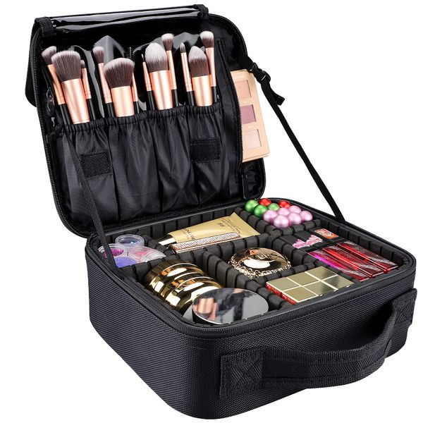 Handheld Cosmetic Bag with Mirror, Travel Makeup Bag - Black