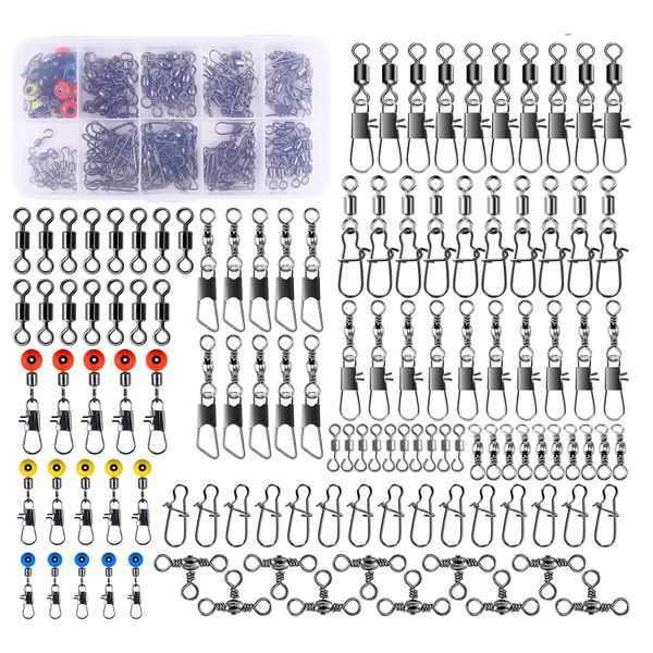 115pcs Fishing Connector Swivel Box, Ball Bearing Rotation
