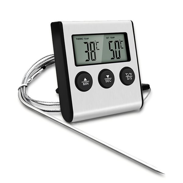 Digital Meat Thermometer: Smart LCD Grill Probe With Timer &amp; Temp Alarm
