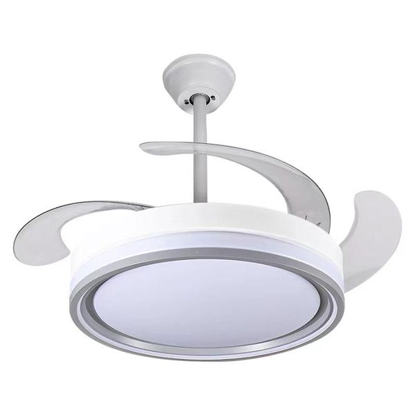 Retractable LED Ceiling Fan With Remote Control - White &amp; Silver