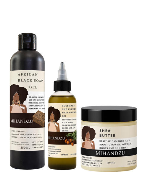 Rosemary &amp; Cloves Hair Growth Set - African Black Soap, Oil, Shea Butter