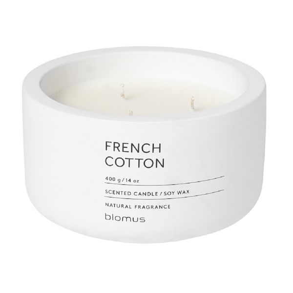 Blomus Scented Candle: French Cotton in Lily White Container Fraga 13cm Diameter