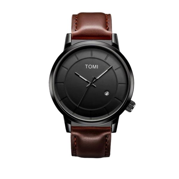 Tomi Formal Men Leather Strap Simple Back Aperture Pattern