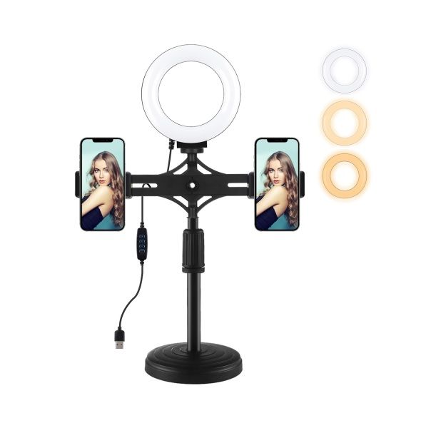 DW Puluz 4.7 inch 12cm Ring Light Horizontal Dual Phone Brackets - PKT3096