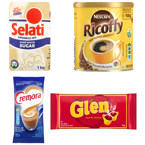 Selati Sugar 1kg, Ricoffy 100g, Cremora 125g &amp; Glen Tea 65g