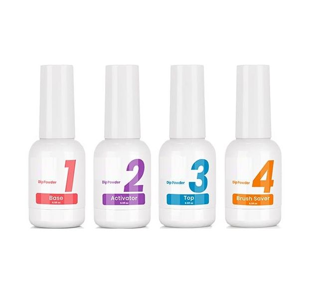 4pc Nail Dip Powder Base Coat &amp; Activator, Top Coat &amp; Brush Saver Set