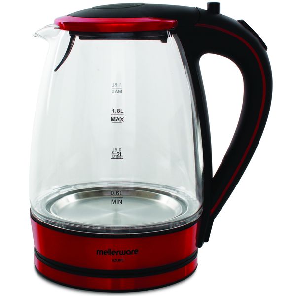 Mellerware Kettle 360 Degree Cordless Glass Red 1.8L 2200W "Azure