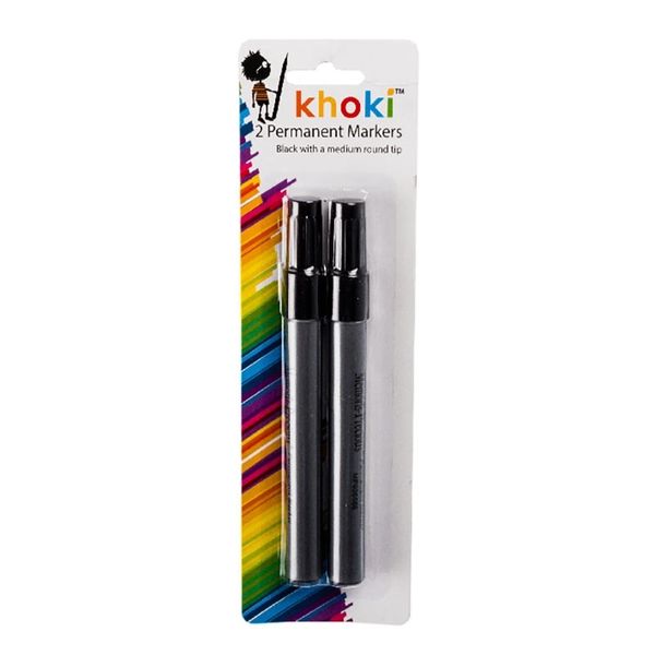 Khoki Black Permanent Marker, Card Of 2 - Medium Round Tip (Pack of 4)