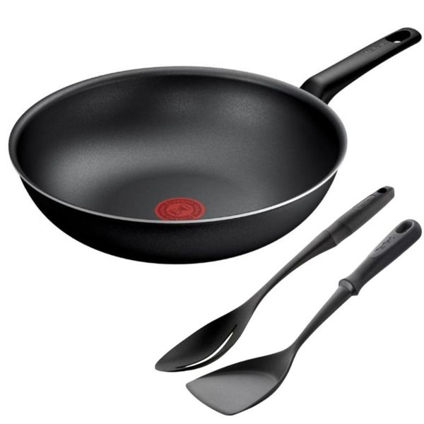 Tefal - Easy Cook &amp; Clean Wok Frypan - 28cm with Slotted Spoon &amp; Spatula