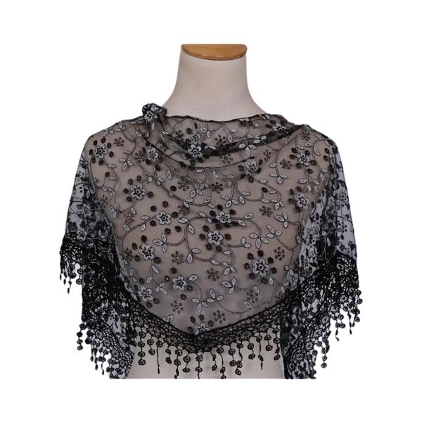 Elegant Floral Lace Triangle Scarf