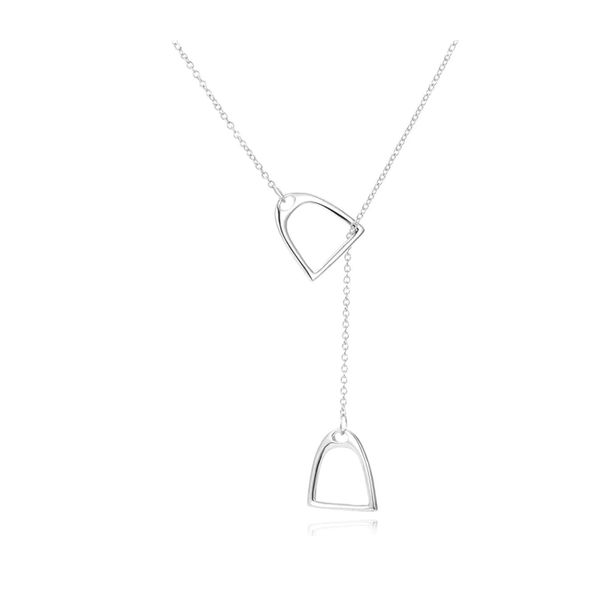 Double Stirrup Y Layering Chain Necklace - Horse riding - Silver