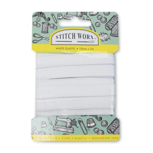 Stitch Worx - Elastic Band - Sewing &amp; Tailoring - White - 10mmx2m