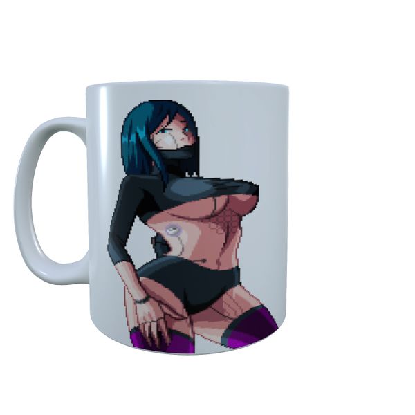 Cyberpunk Pixel Art Blue Hair Lady - Cyberpunk Coffee Mug