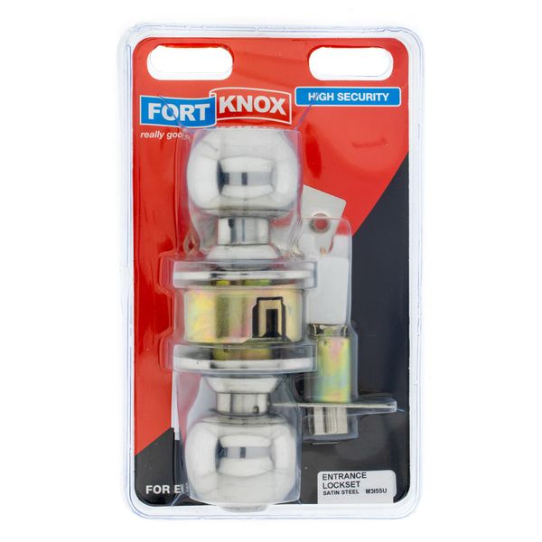 FORT KNOX Door Lock Entrance Lockset Satin Steel Handle