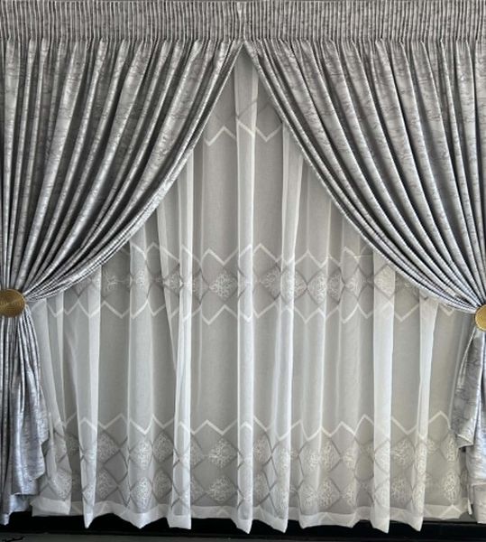 Silver grey &amp; Blue Taped Curtain &amp; Lace
