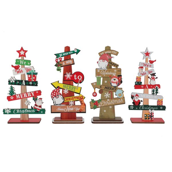 4PCS Christmas Wooden Tabletop Decorations Cartoon Christmas Tree Ornament