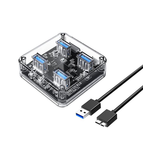 Portable Transparent USB 4 Ports USB3.0 Splitter Adapter