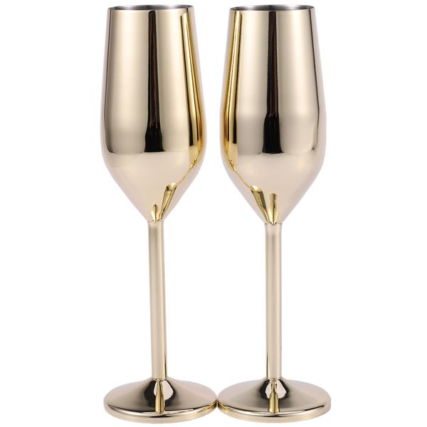 2Pcs/Set Shatterproof Stainless Champagne Glasses Brushed Drink Cup