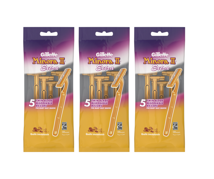 Gillette Minora II Extra Pack Twin Blade Disposable Razors - 3 x 5 pack