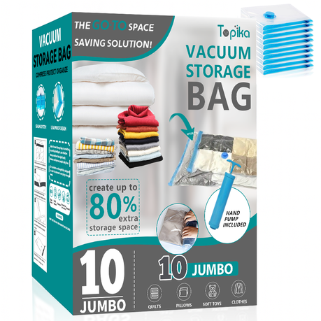 TopikaHome 10 Vacuum Storage Bags, Space Saver Compression Pack Set, M/L/XL Image