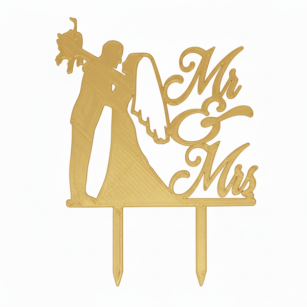 Mr &amp; Mrs Wedding Cake Topper - Gold - 15 × 13 × 2 cm