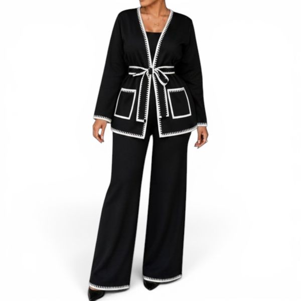 GlammeFab Two Piece Belted Cardigan &amp; Wide Pants