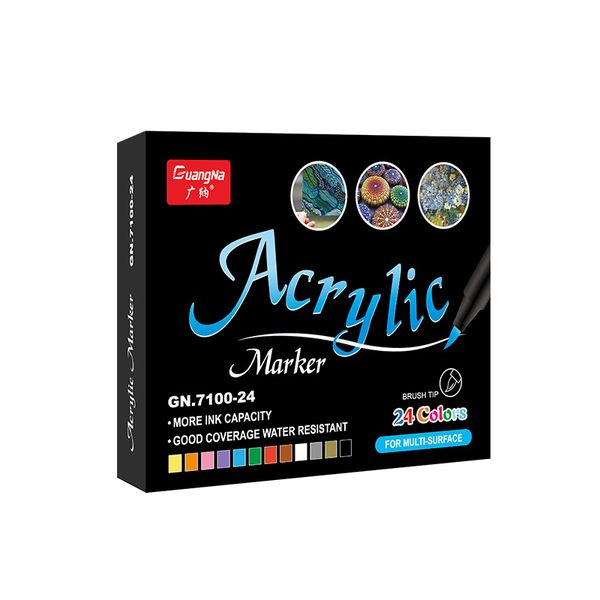 24 Color Soft Head Colors Acrylic Paint Marker Pens Set for Painting Card