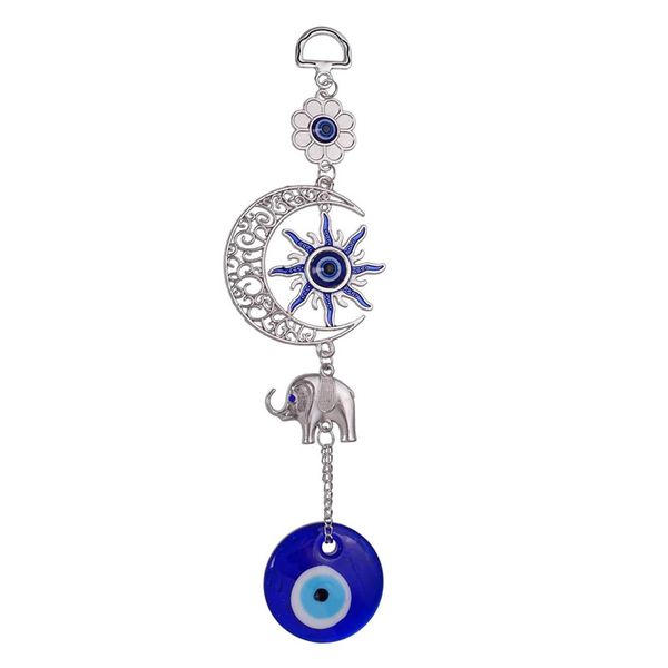 Blue Evil Eye Sun Moon and Elephant Amulet Lucky Pendant Decoration