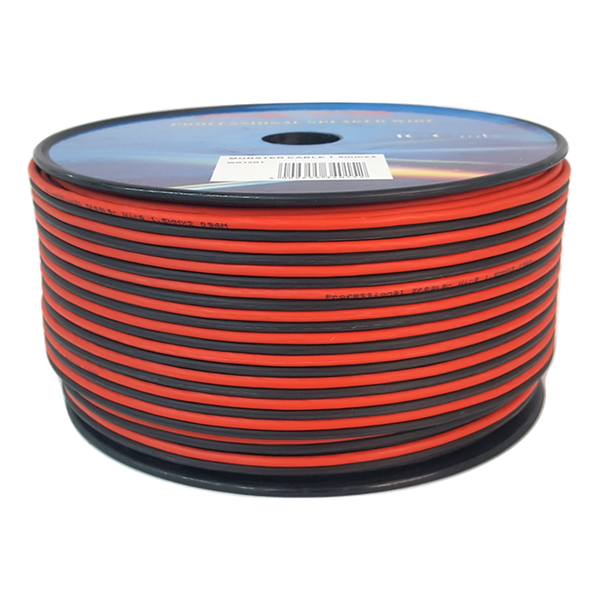 Speaker Cable, Red Black, Twin Flex Wire 1.5mm - 100m Drum