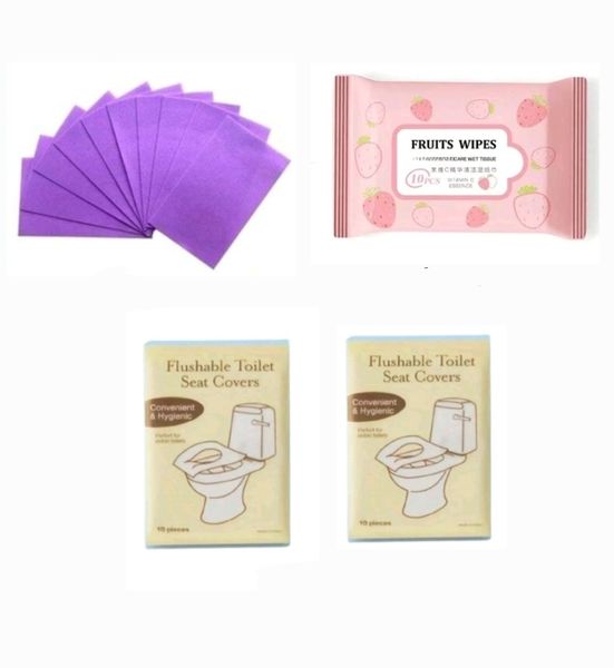 Portable Toilet Hygiene Travel Kit-Cleaners, Wet Wipes, Seat Covers(40-Pcs)