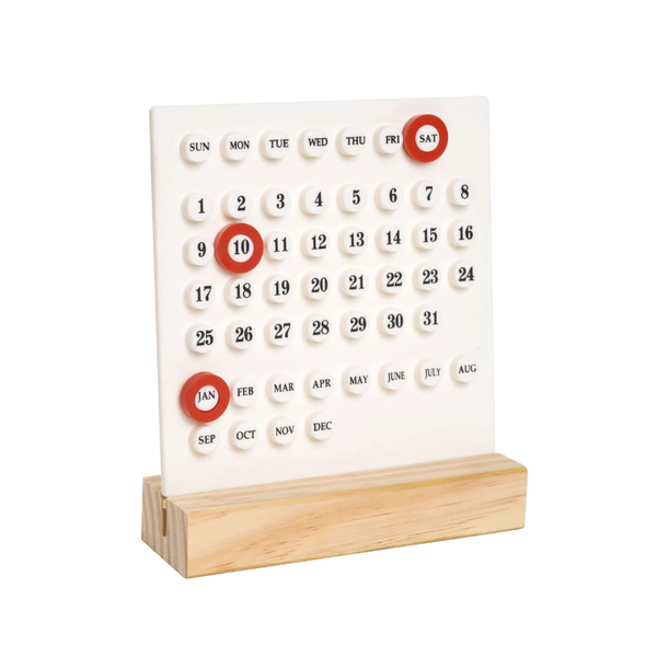 Undated Mini Desktop Calendar with Wooden Base