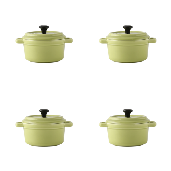 Porcelain Double-Handled Soup Bowl - Green - 4 Pack