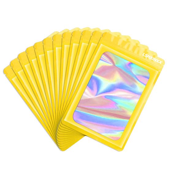100 Pack Resealable Bags Clear Holographic Bags,Smell Proof Packaging Bag