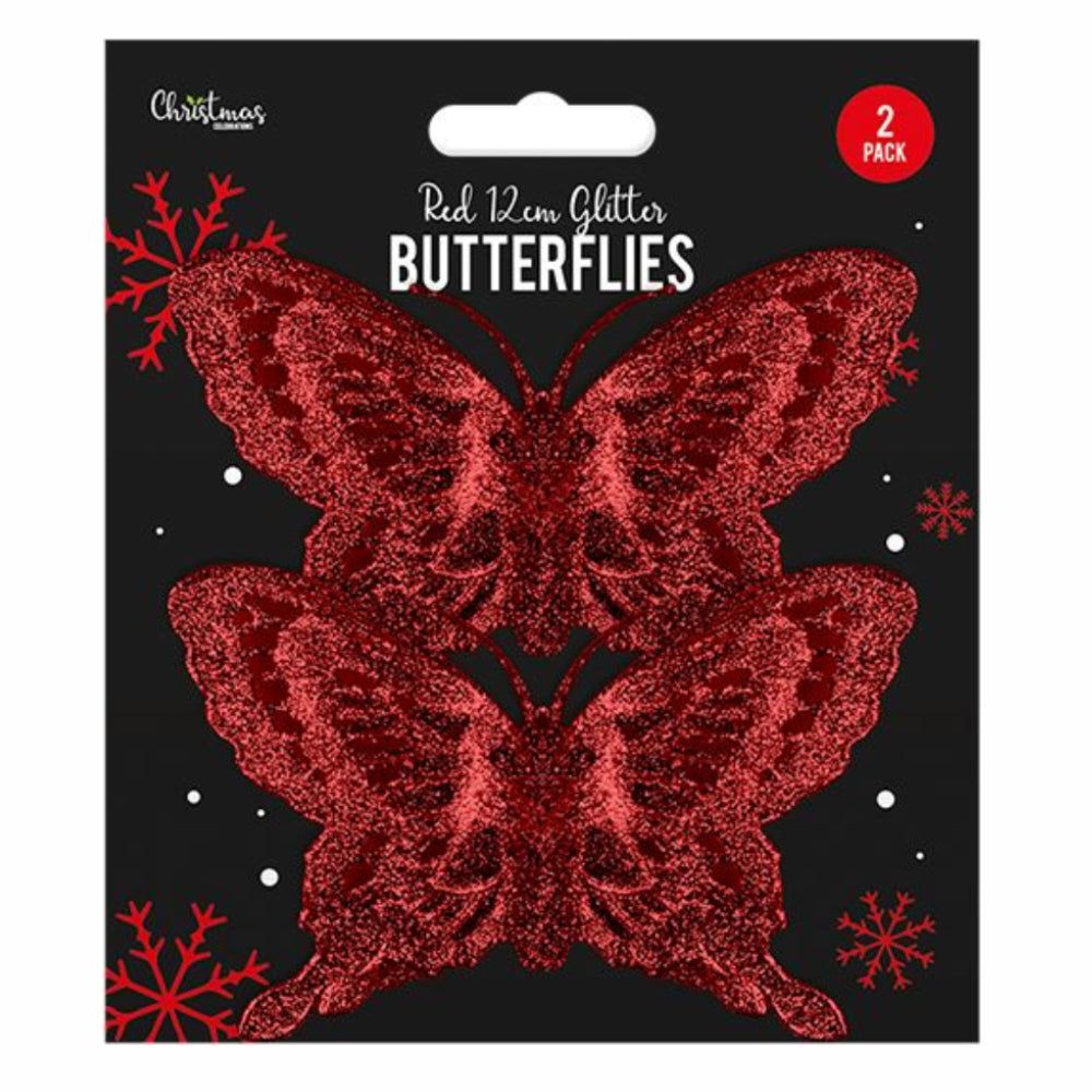 Red Butterfly Christmas Ornament - 2 Pack