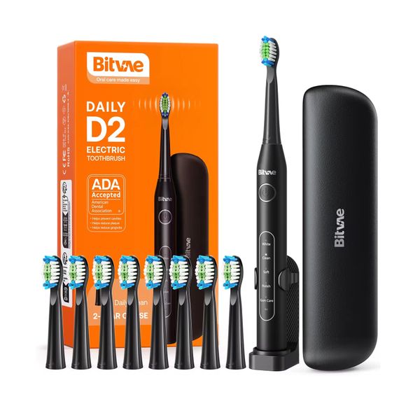Bitvae D2 Electric Toothbrush 8 Brush Heads 5 Modes - WHITE