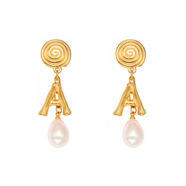 Threaded Letter 'A' Earrings - Resin Pearl &amp; Fringe Drops