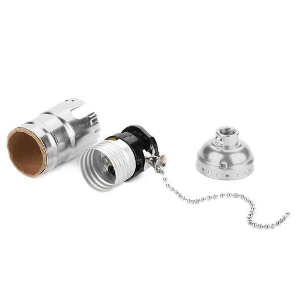 E27 Aluminum Vintage Light Socket with Pull Chain Desk Lamp,Silver