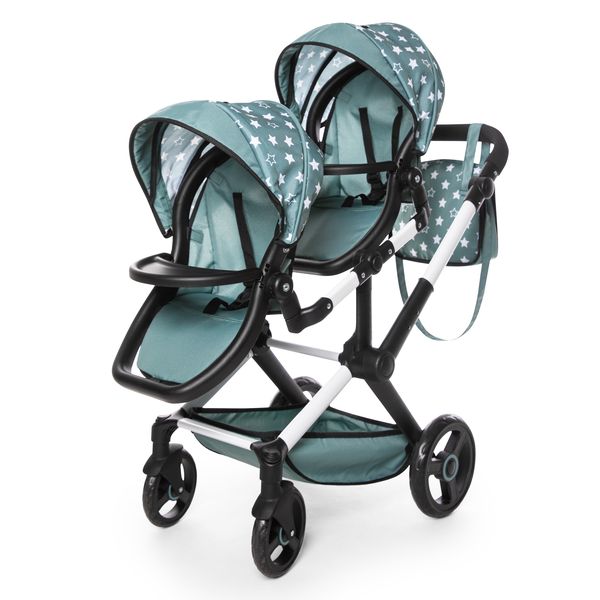 Bayer Twin Xeo Dolls Toy Pram - Green with Stars (75cm Tall)