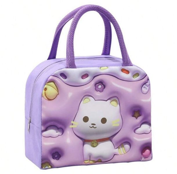 Kitten Thermal Insulation Lunch Bag Purple