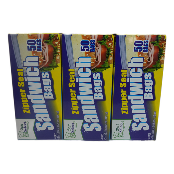 Sandwich Bags - Zipper Sealed Sandwich Bags - 150 Bags (3 x 50 Packs)