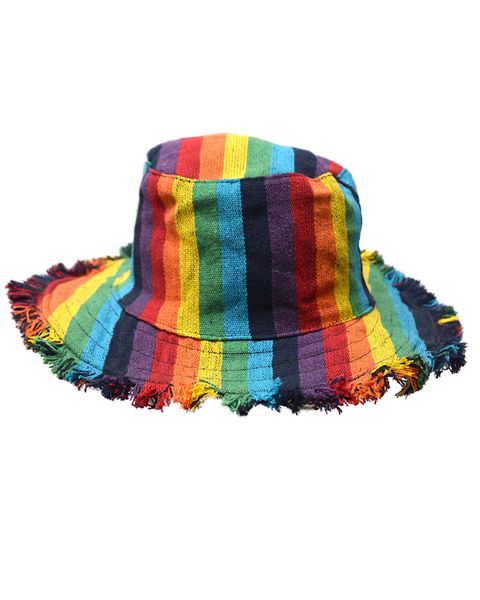SKA Hemp Woven Cotton Hippie Frill Sun Hat- Rainbow