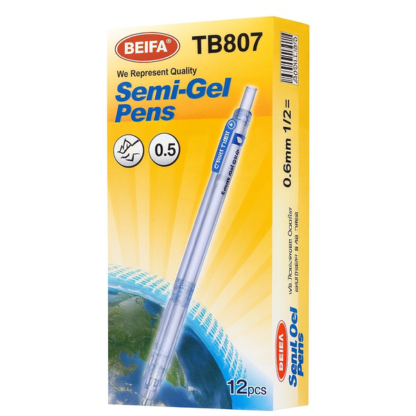 BEIFA TB619 Semi-Gel Pens Pack of 12 Blue-5 x Boxes With 12 Pens