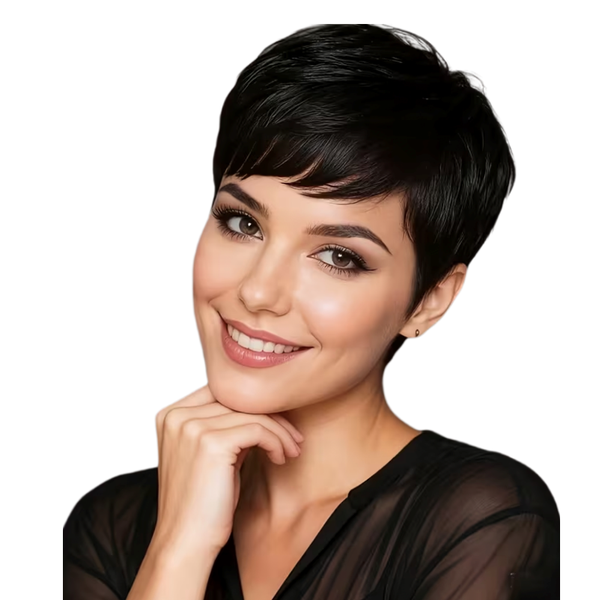 Black In Pixie Cut Straight Razor Wig Glueless 15A Women Hair Wear &amp; Go 15A