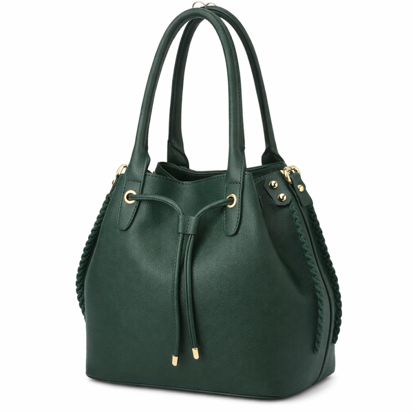PU Leather Drawstring Bucket Handbag with Double Handles