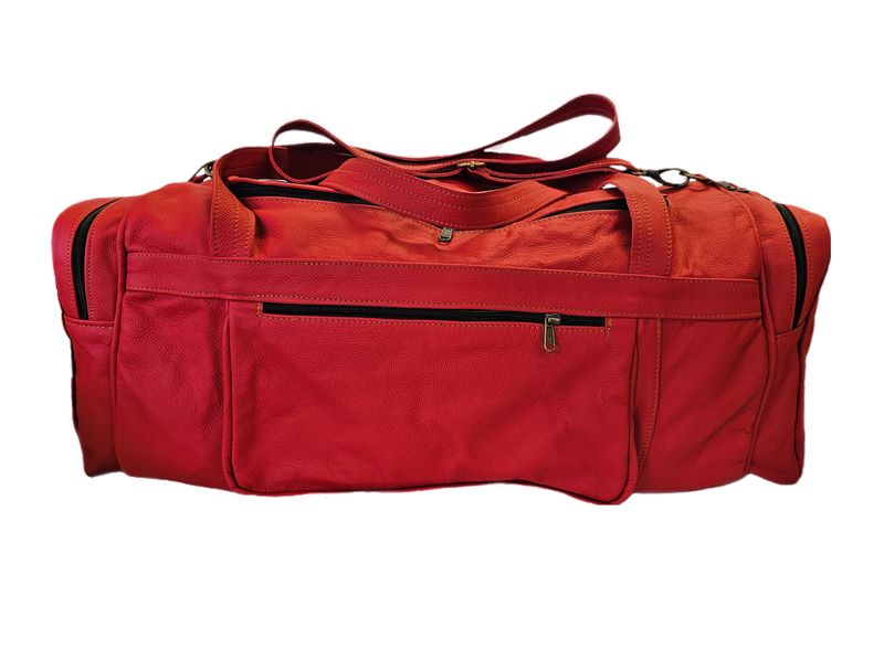 Large Red Leather Travel Bag/Duffle Bag/Weekender Bag