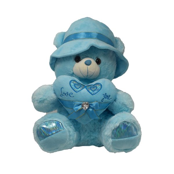 40CM Blue Fluffy Teddy Bear with a Hat