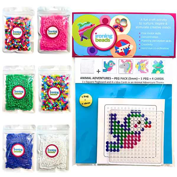 Ironing Beads - 3000 Beads And 1 Sml Peg 1 Card Pack - Animal Adventures