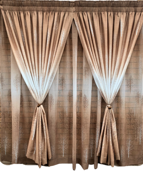 Brown &amp; White Theme Curtain &amp; Lace 2.5x2.4m