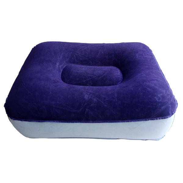 Foot Stool Foot Rest Blue Inflatable Plush Cushion for Office, TV or Travel